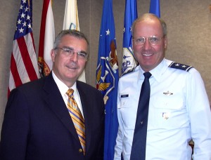 L. to R. Reporter Robert Riggs & Major General Craig McKinley, Commander of 1st Air Force, in October 2004